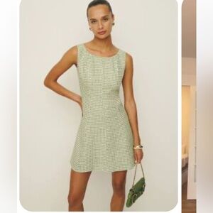 Reformation Amorette Linen dress—avocado check NWT